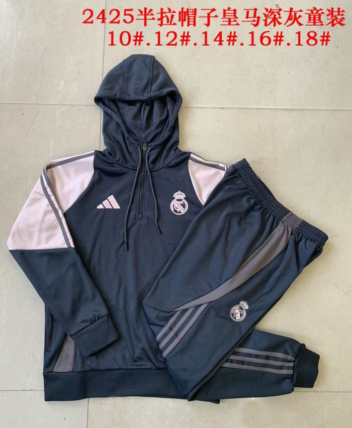 Real Madrid 24-25 Half-Zip Hoodie Dark Grey Kids - 图片 4