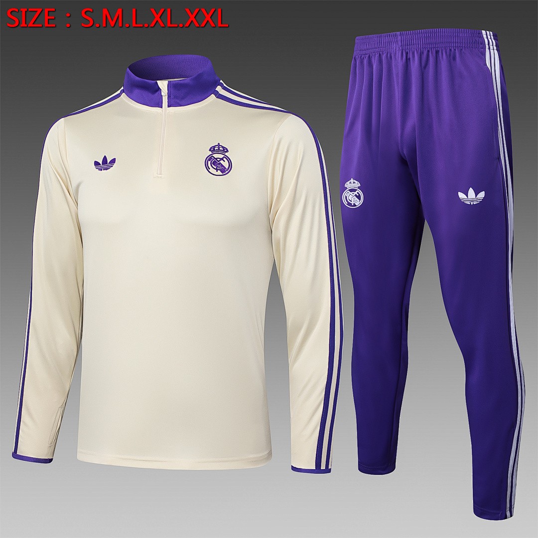 JER-5399_1 Real Madrid 25/26 Semi-Zip Jacket Apricot Retro Edition - 图片 1