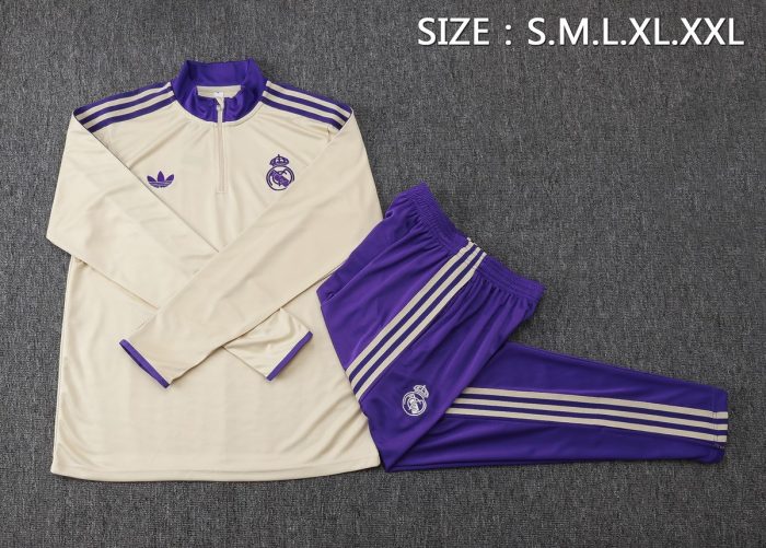 Real Madrid 25/26 Semi-Zip Jacket Apricot Retro Edition - 图片 2
