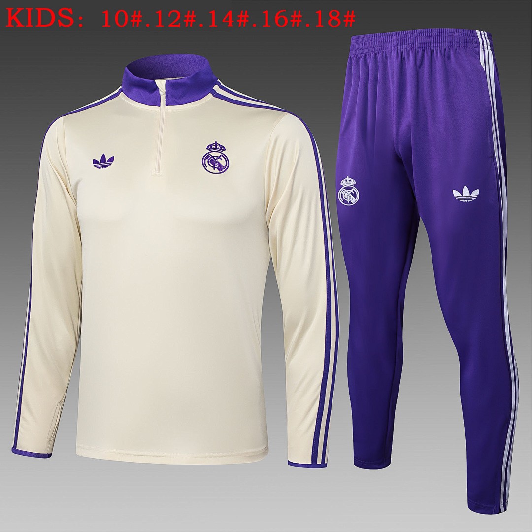JER-5400_1 Real Madrid Kids Vintage Apricot Half-Zip Jacket - 图片 1