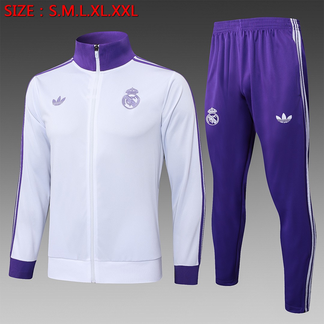 JER-5404_1 Real Madrid 24-25 White Retro Edition with Purple Collar - 图片 1
