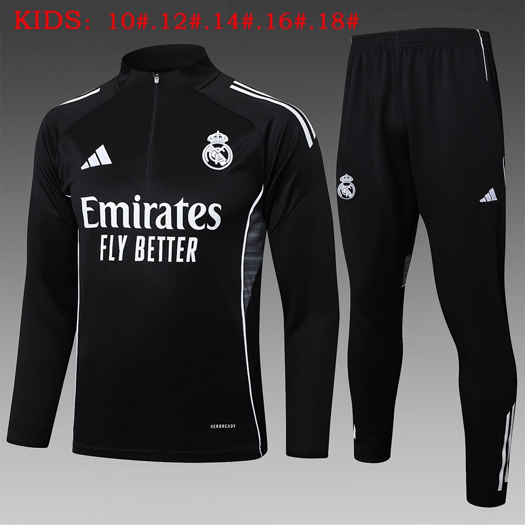 JER-5405_1 Real Madrid Black Kids' Half-Zip Jacket - 图片 1