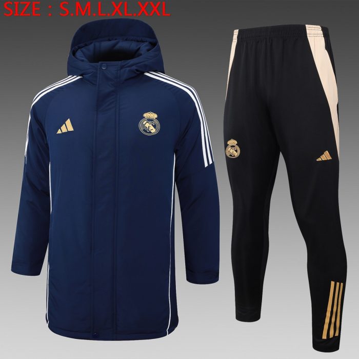 Real Madrid 24/25 Navy Blue Cotton Jacket (Gold Logo) - 图片 2