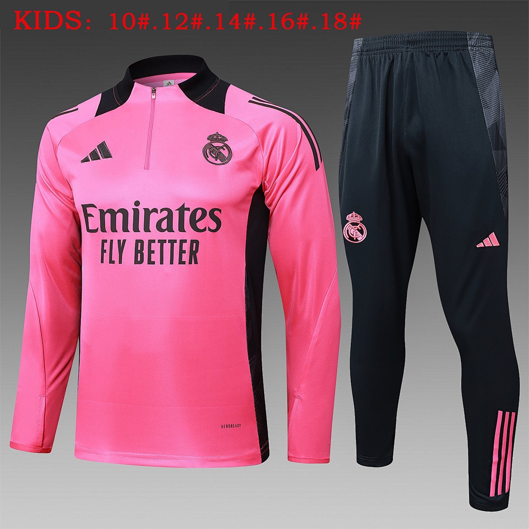 JER-5410_1 Real Madrid 24-25 Half-Zip Jacket Kids Fluorescent Pink - 图片 1