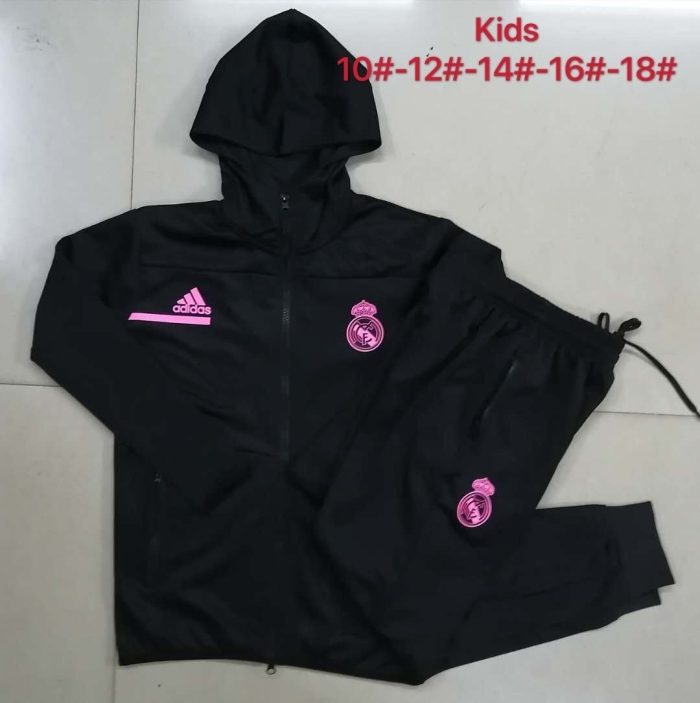Real Madrid 2021 Black Children's Long Zip Jacket with Hood - 图片 3