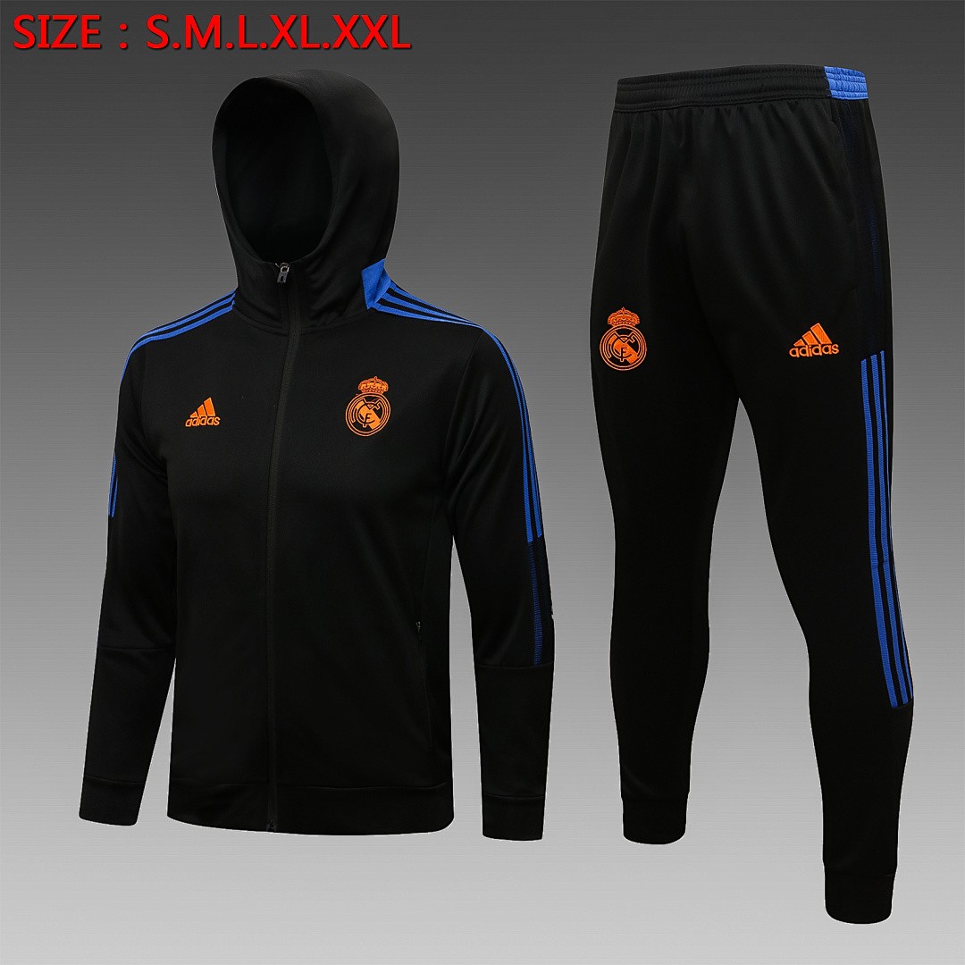 JER-5417_1 Real Madrid 21-22 Black Long Zip Jacket with Blue Trim - 图片 1