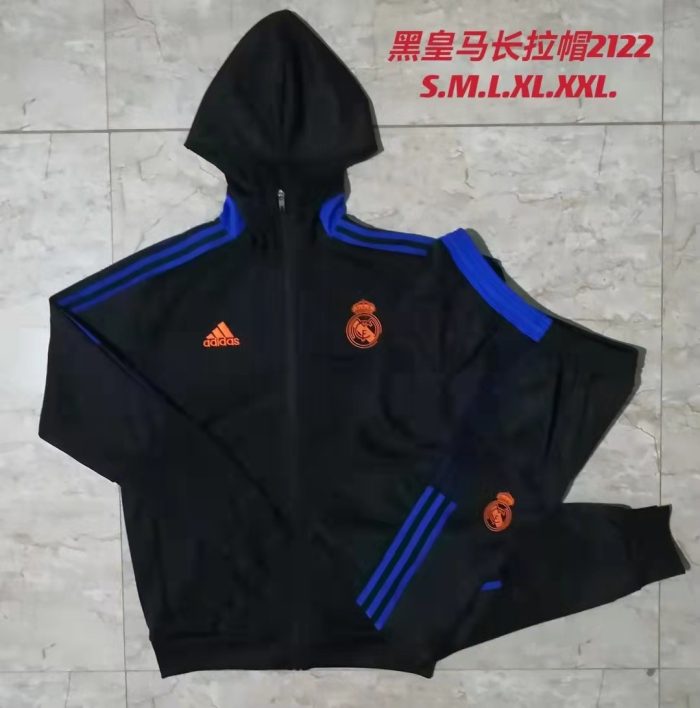 Real Madrid 21-22 Black Long Zip Jacket with Blue Trim - 图片 9