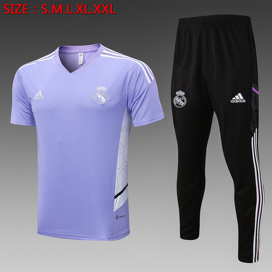 JER-5420_1 Real Madrid 22-23 Light Purple Short Sleeve Training Suit - 图片 1