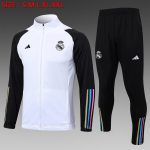 Real Madrid 23-24 White Long Zip Jacket with Black Sleeves