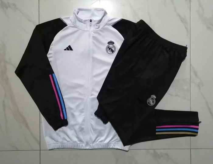 Real Madrid 23-24 White Long Zip Jacket with Black Sleeves - 图片 9