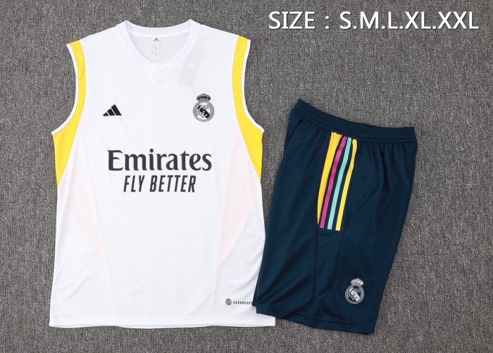 Real Madrid 23-24 White Vest with Black Chest Logo - 图片 2
