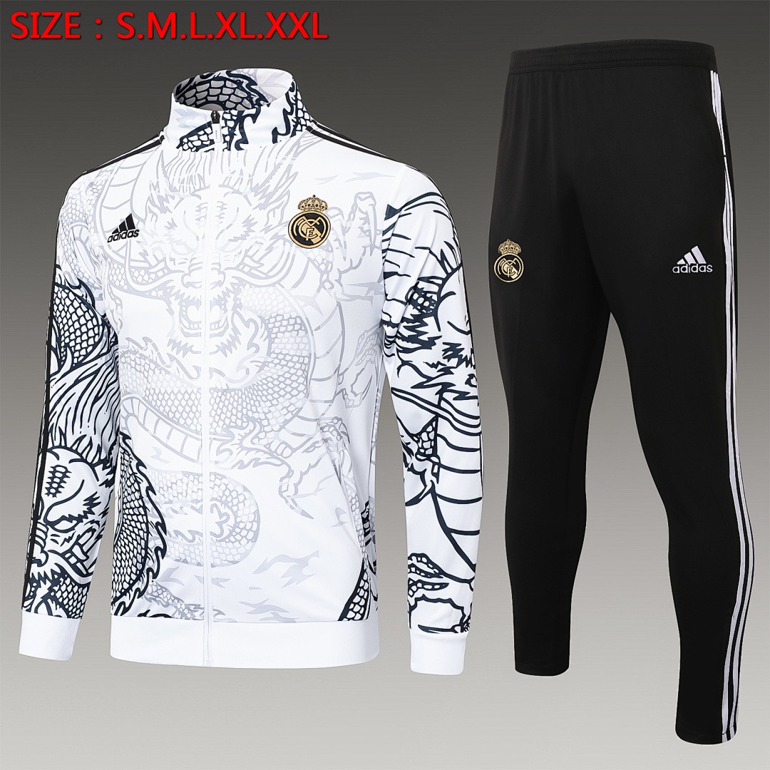 JER-5424_1 Real Madrid 23-24 White Long Zipper Jacket - 图片 1
