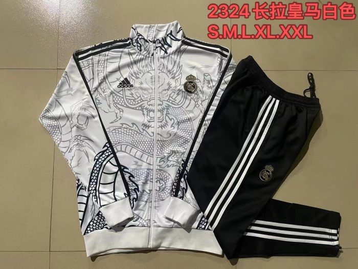 Real Madrid 23-24 White Long Zipper Jacket - 图片 9