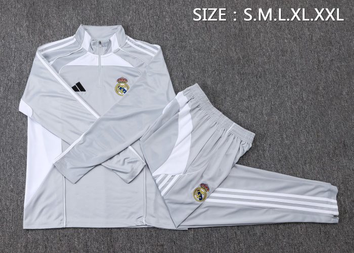 Real Madrid 25/26 Half-Zip Jacket Grey with White - 图片 2