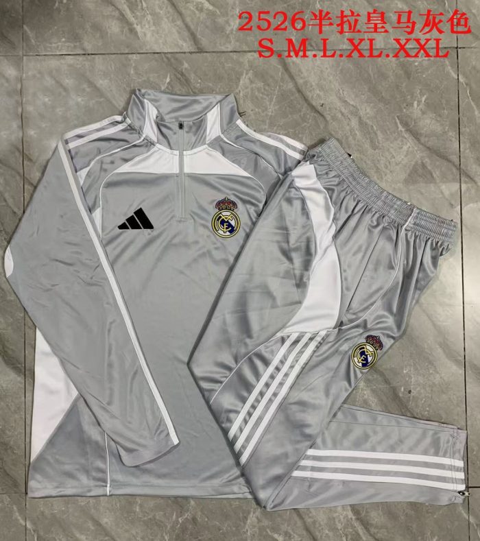 Real Madrid 25/26 Half-Zip Jacket Grey with White - 图片 9