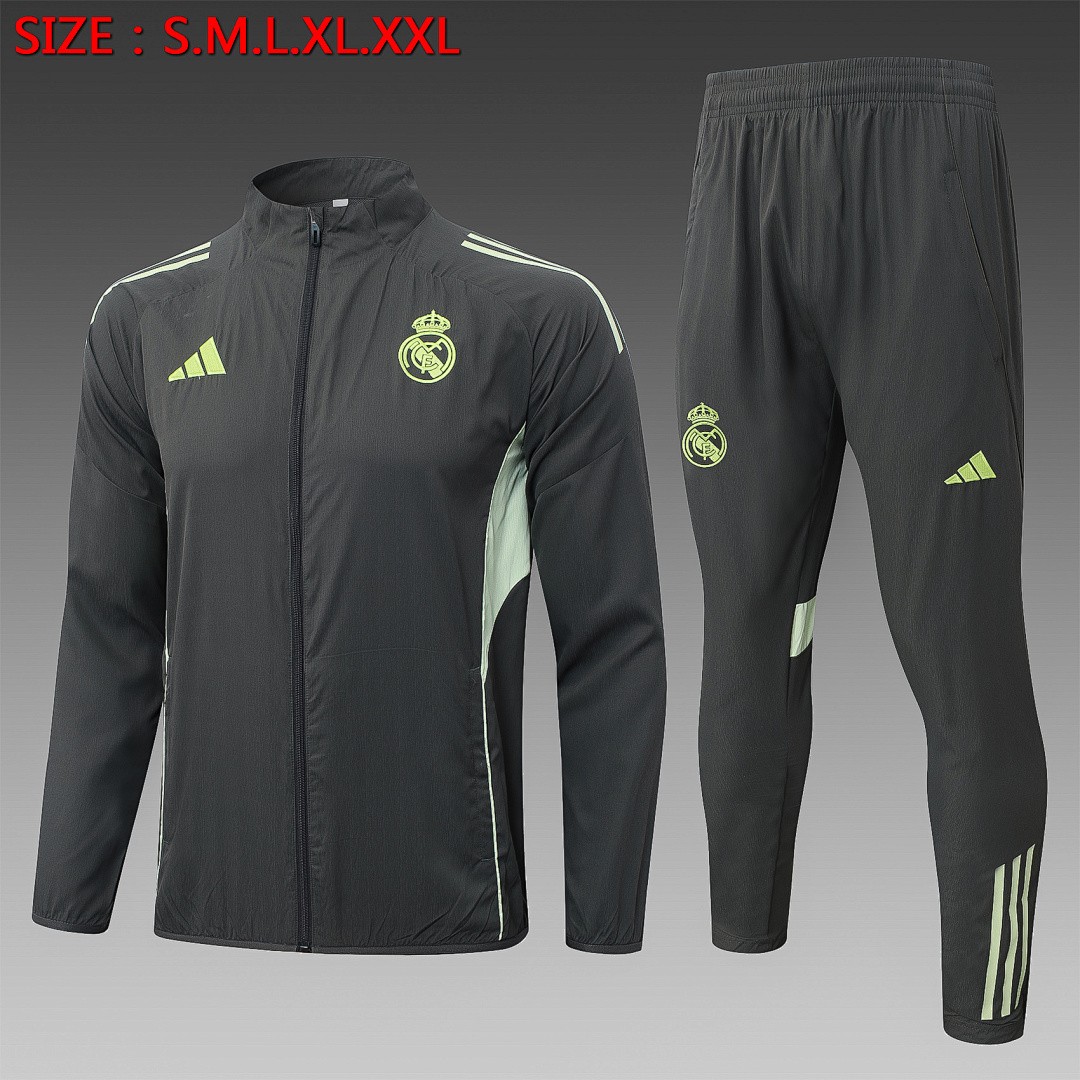 JER-5432_1 Real Madrid 25/26 Grey Green Windbreaker - 图片 1