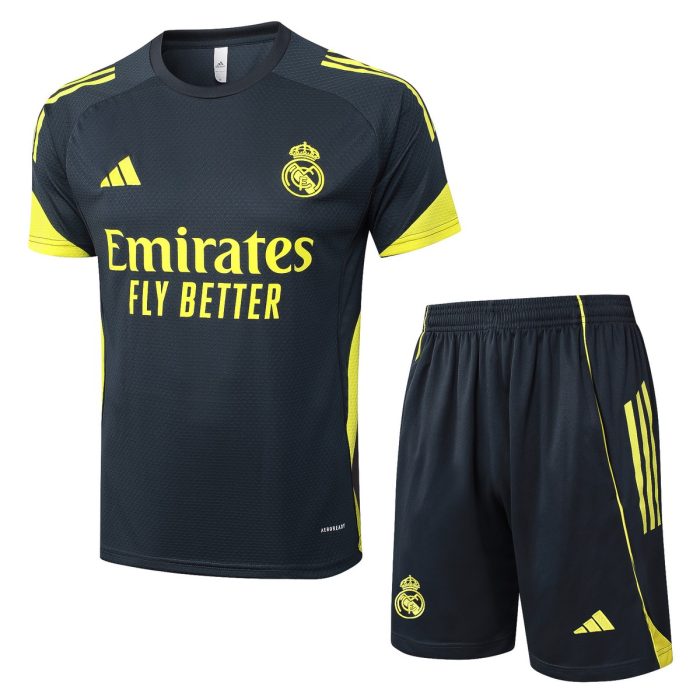 Real Madrid Dark Gray Short Sleeve Training Shirt with Yellow Accents - 图片 8