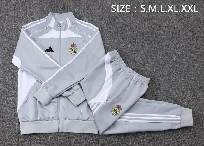 Real Madrid 25/26 Long Zipper Jacket Grey with White - 图片 2