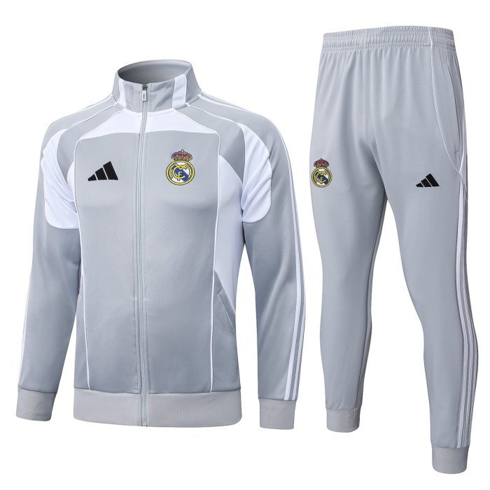 Real Madrid 25/26 Long Zipper Jacket Grey with White - 图片 8