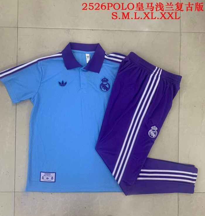 Real Madrid Light Blue Retro Polo - 图片 9
