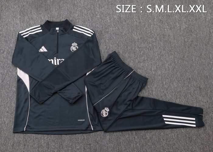 Real Madrid 2025/26 Half-Zip Jacket Dark Gray (Light Pink Trim) - 图片 2
