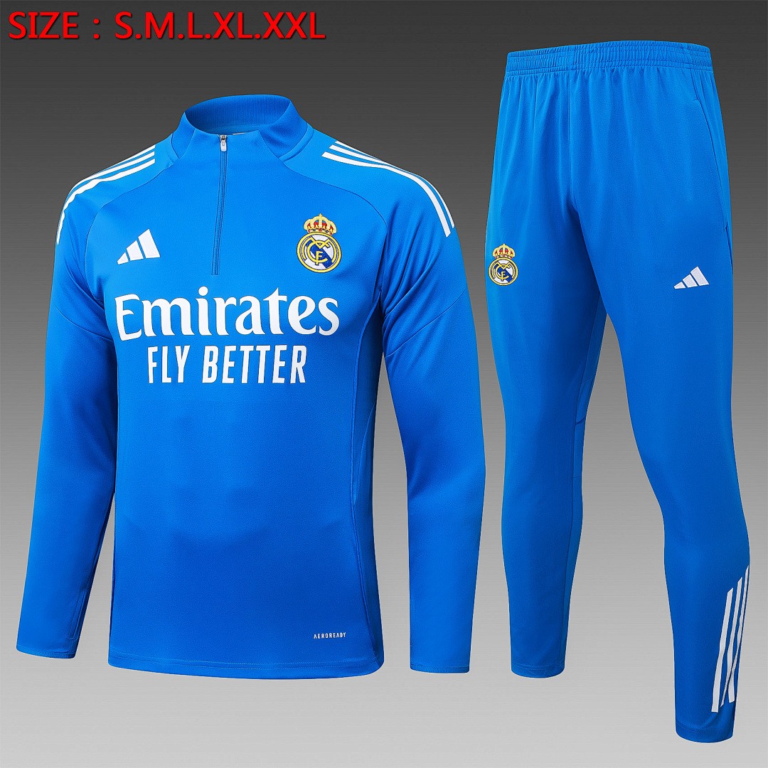 JER-5439_1 Real Madrid 25/26 Half-Zip Jacket Lake Blue with White Trim - 图片 1