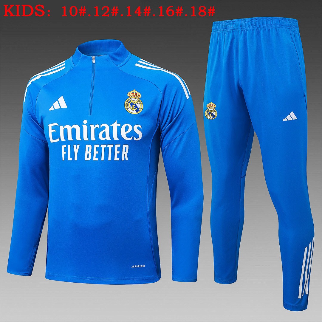 JER-5440_1 Real Madrid 2025/26 Half-Zip Jacket in Lake Blue (White Trim) - Kids - 图片 1
