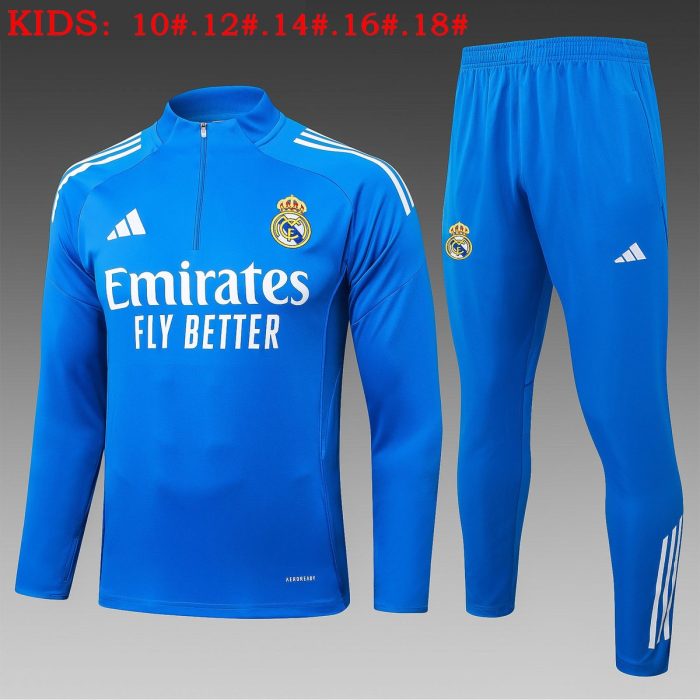 Real Madrid 2025/26 Half-Zip Jacket in Lake Blue (White Trim) - Kids - 图片 2