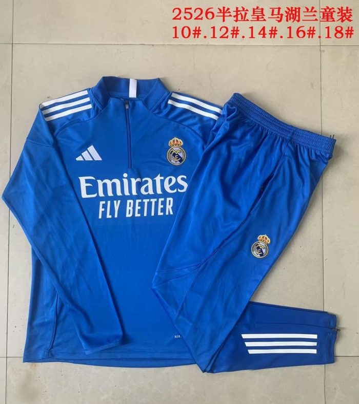 Real Madrid 2025/26 Half-Zip Jacket in Lake Blue (White Trim) - Kids - 图片 3