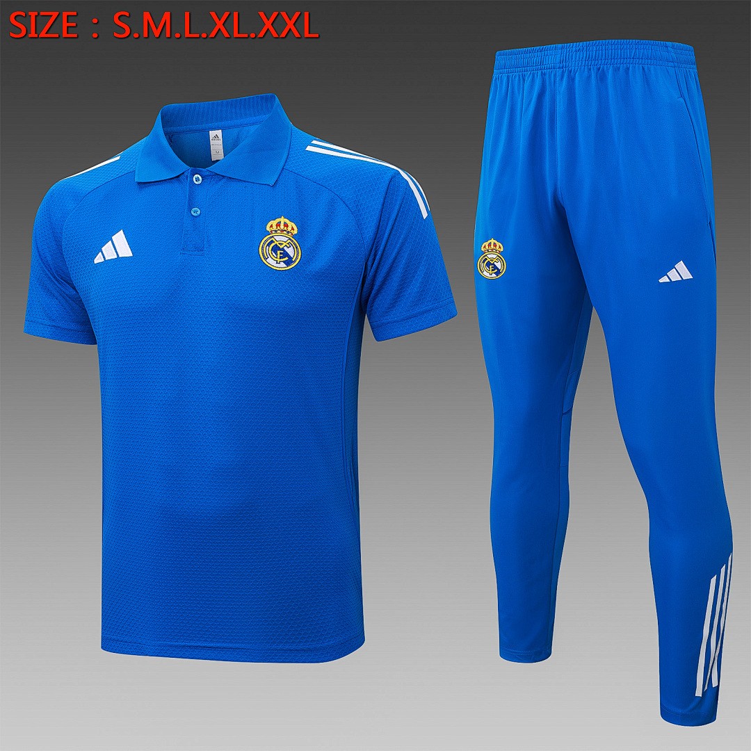 JER-5443_1 Real Madrid Polo Shirt Lake Blue (White Trim) - 图片 1