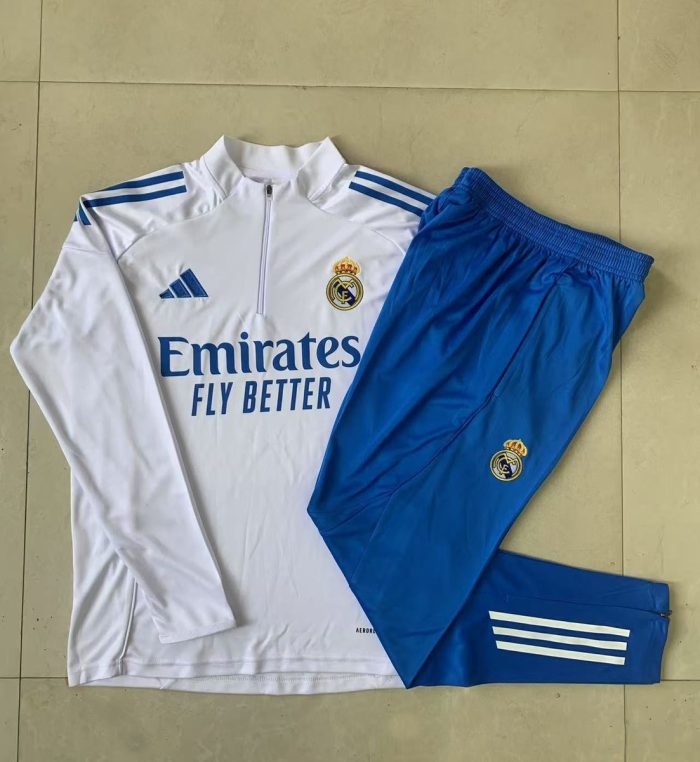 Real Madrid White Half-Zip Jacket with Blue Trim - 图片 9