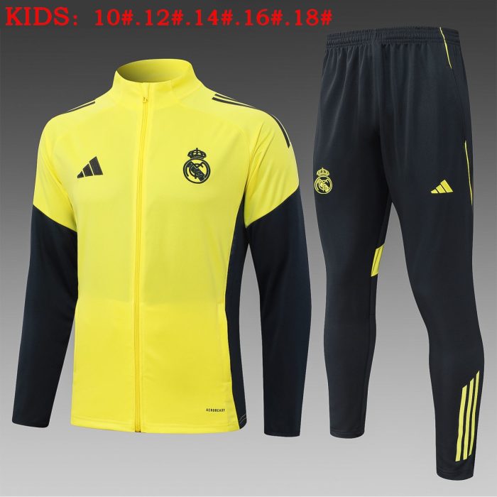 Real Madrid Yellow Kids Long Zipper Jacket - 图片 2