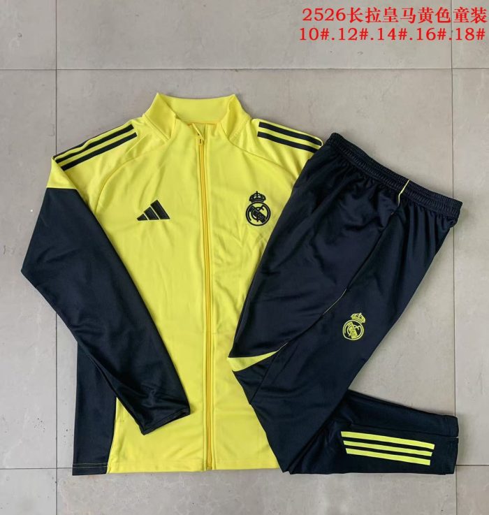 Real Madrid Yellow Kids Long Zipper Jacket - 图片 3