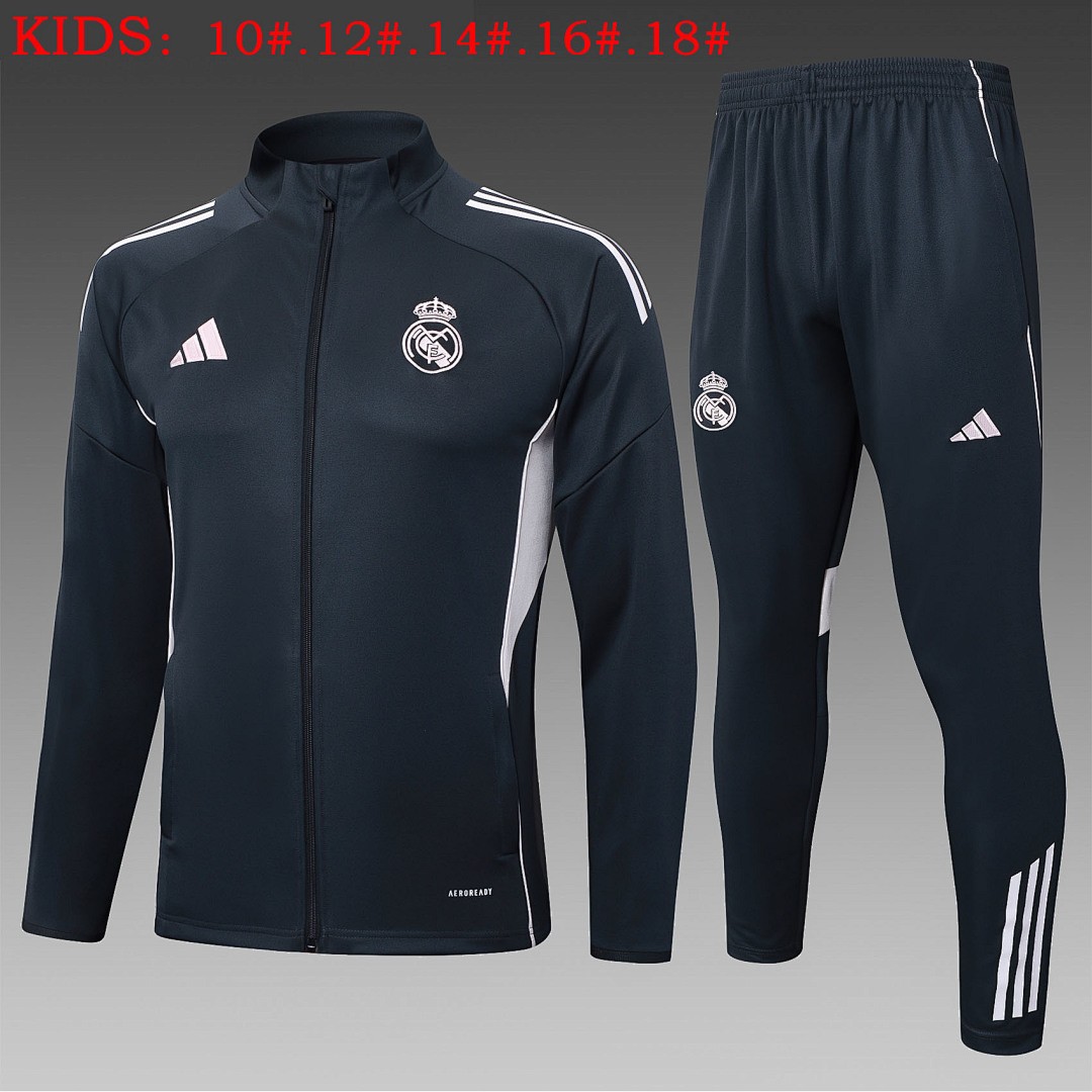 JER-5448_1 Real Madrid Dark Grey Long Zipper Jacket Kids - 图片 1