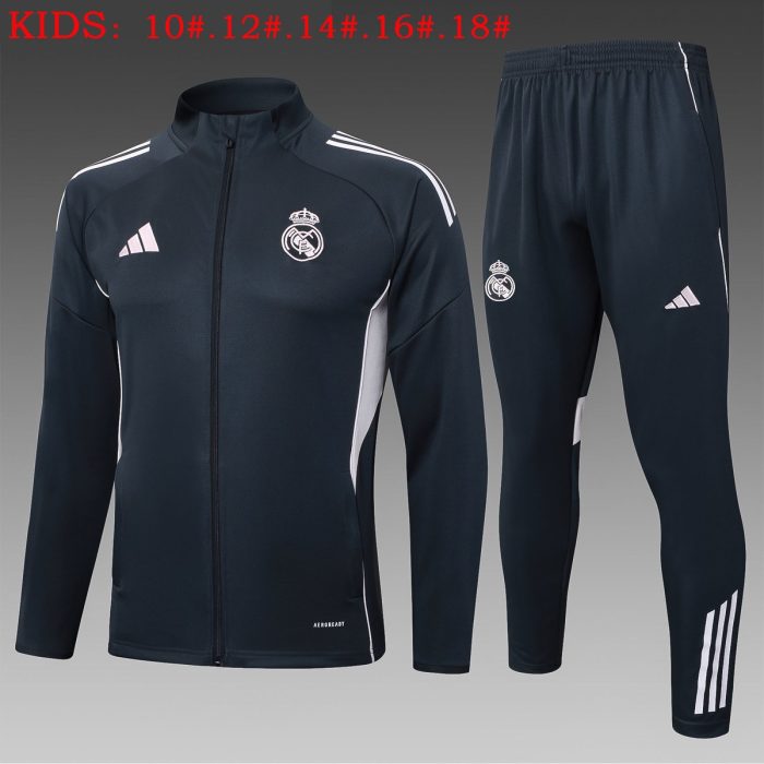 Real Madrid Dark Grey Long Zipper Jacket Kids - 图片 2