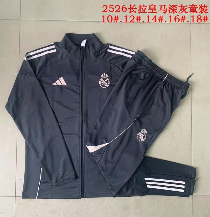 Real Madrid Dark Grey Long Zipper Jacket Kids - 图片 4