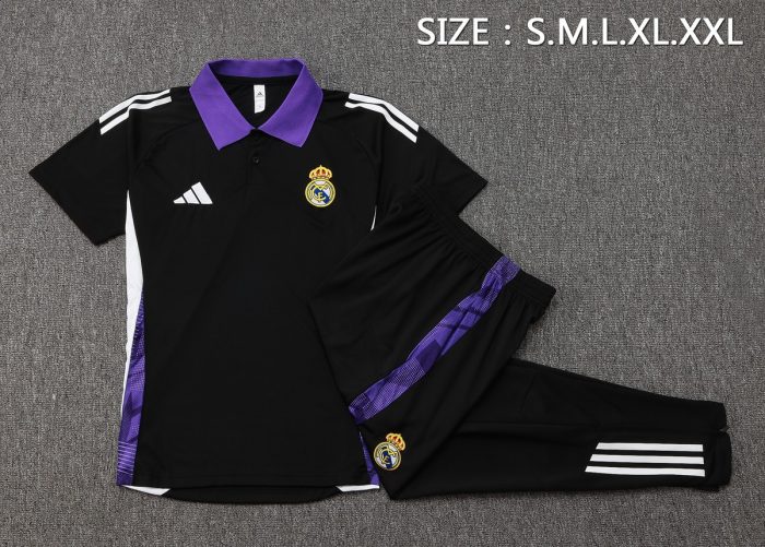 Real Madrid 24-25 Polo Black with Purple Collar - 图片 2