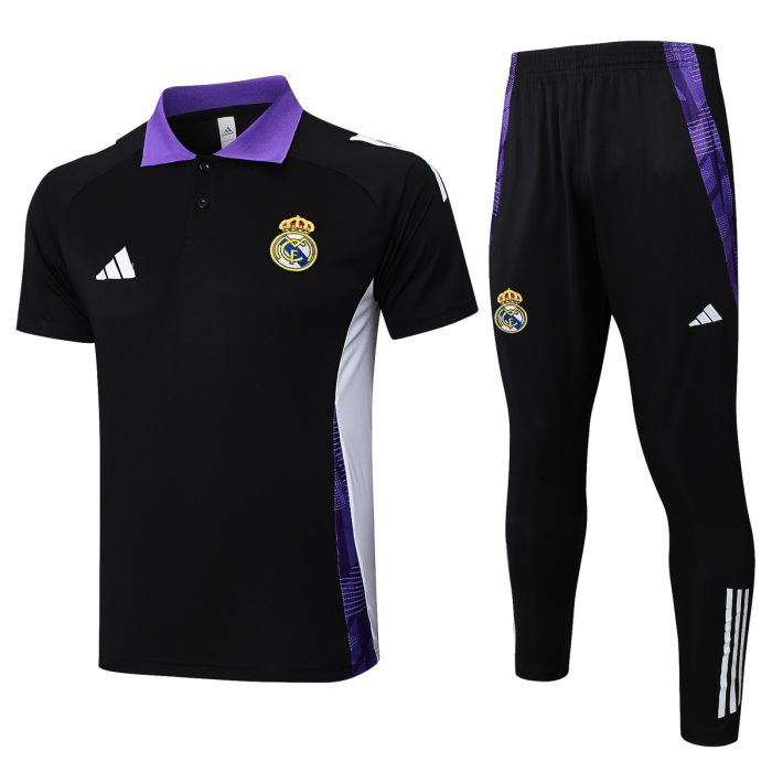 Real Madrid 24-25 Polo Black with Purple Collar - 图片 8