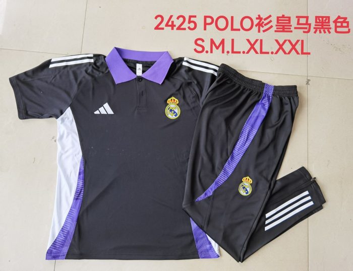 Real Madrid 24-25 Polo Black with Purple Collar - 图片 9