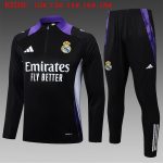 Real Madrid 24/25 Black Kids' Half-Zip Jacket (Purple Collar)