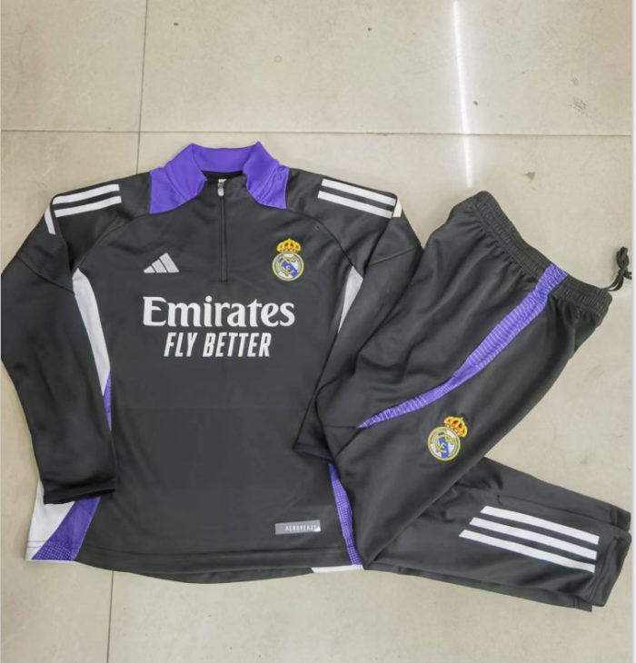 Real Madrid 24/25 Black Kids' Half-Zip Jacket (Purple Collar) - 图片 3