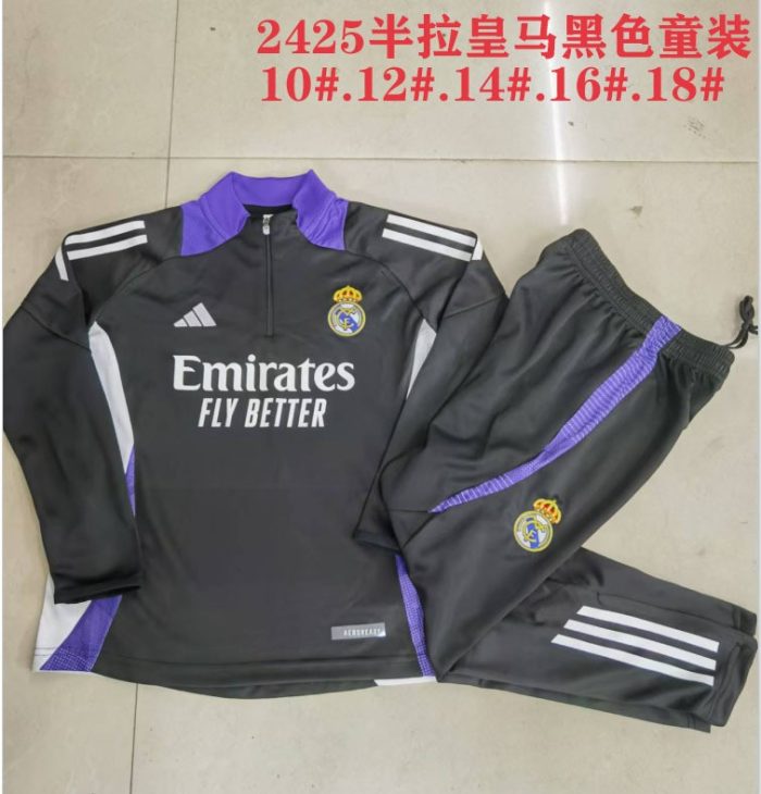 Real Madrid 24/25 Black Kids' Half-Zip Jacket (Purple Collar) - 图片 4