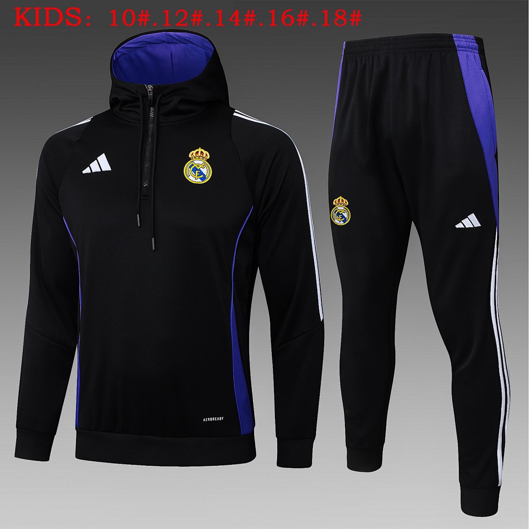 JER-5452_1 Real Madrid 24/25 Half-Zip Hoodie Black Kids - 图片 1