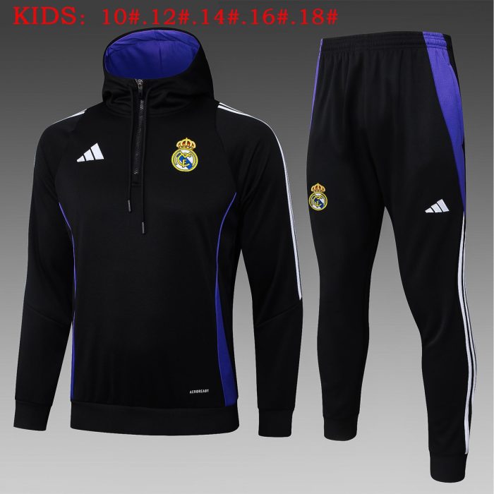 Real Madrid 24/25 Half-Zip Hoodie Black Kids - 图片 2