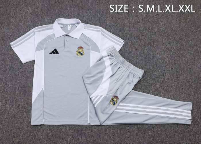Real Madrid Grey White Polo - 图片 2