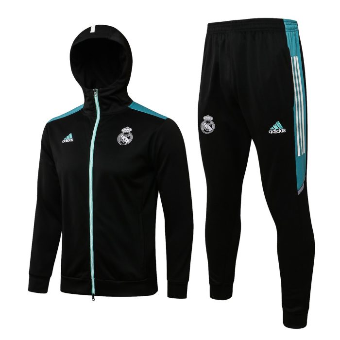 Real Madrid 21-22 Long Zip Hoodie Black with Blue Zipper - 图片 8