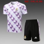 Real Madrid 22-23 White Splatter Print Short Sleeve Training Set with 5-Inch Shorts