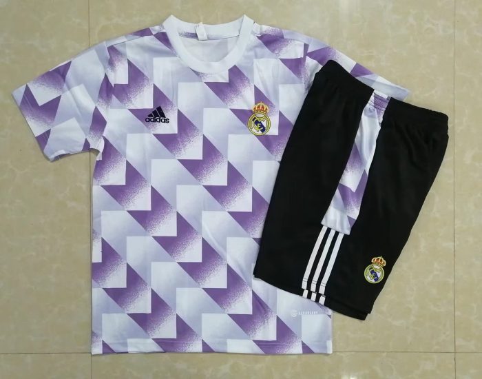 Real Madrid 22-23 White Splatter Print Short Sleeve Training Set with 5-Inch Shorts - 图片 9