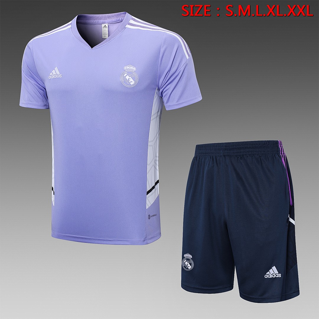 JER-5465_1 Real Madrid 22-23 Light Purple Short Sleeve Training Set with 5-Panel Shorts - 图片 1