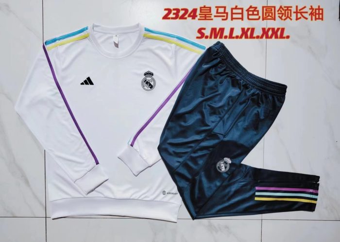 Real Madrid 23-24 White Long Sleeve Round Neck - 图片 9